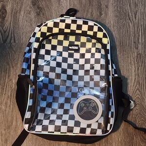 Checkerboard Clear-Front Backpack with Blue Accent - Unbranded